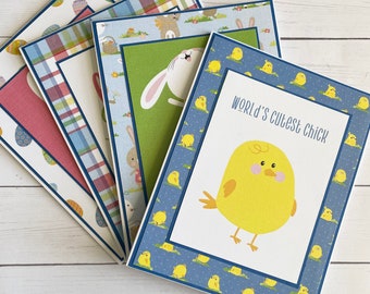 Set of 4 blank Easter cards - handmade Easter cards - Easter notecards - Easter greeting card set - easter bunny card - easter chick card