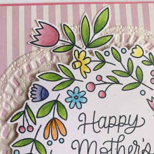 Floral hand made Happy Mothers Day greeting card floral wreath card, mom's day card, card for mom card for wife blank greeting card image 7