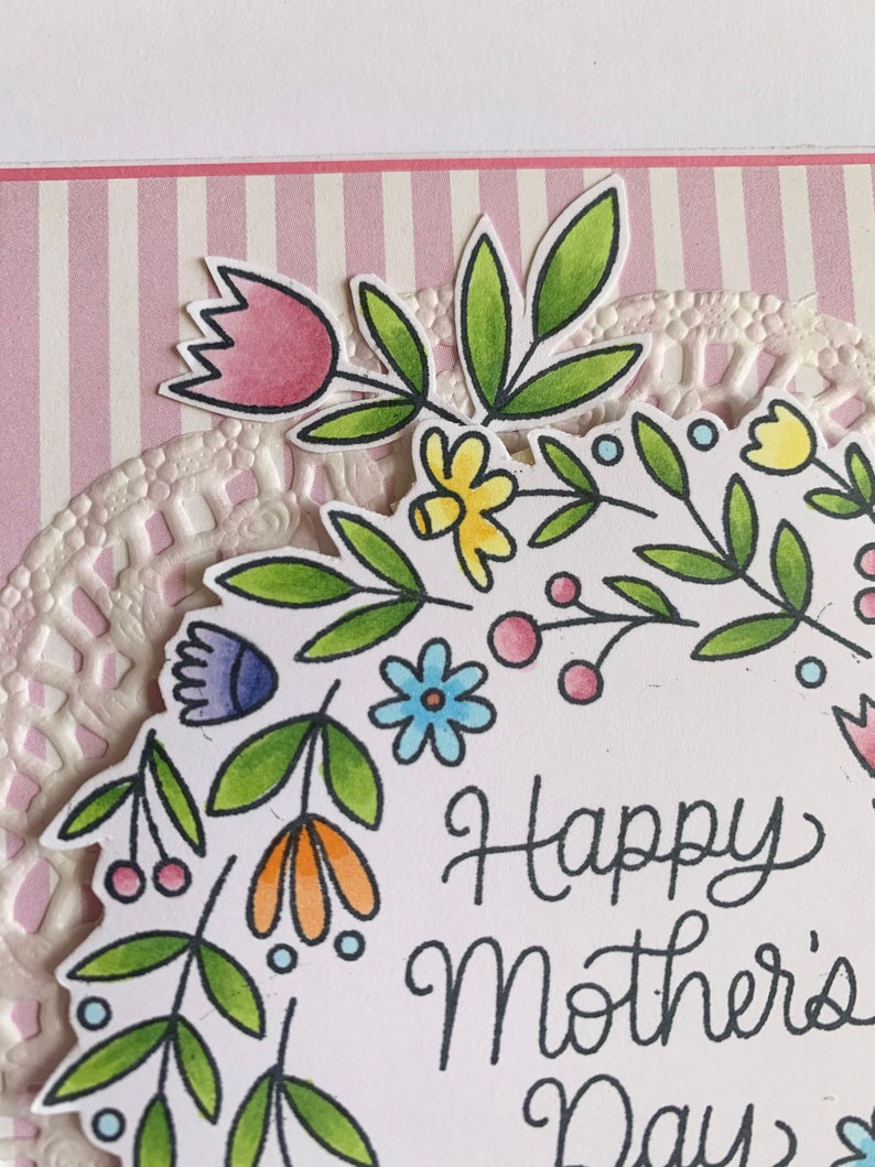 Floral hand made Happy Mothers Day greeting card floral wreath card, mom's day card, card for mom card for wife blank greeting card image 7