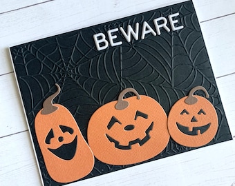 Embossed jack o lanterns Halloween card -  cute jack o lantern card -  Halloween greeting - handmade halloween card - spooky note card