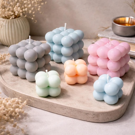 Set of 6 Pastel Bubble Candles, Modern Soy Wax Home Decor