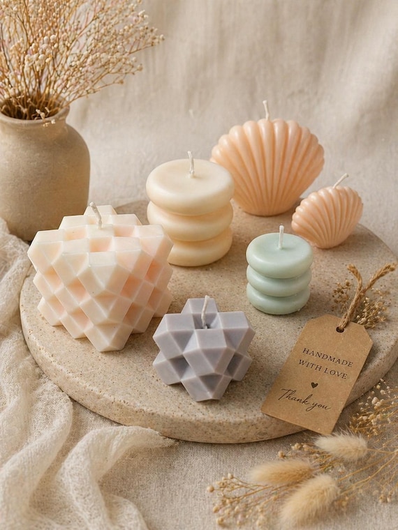 Handmade Geometric Soy Candle Set | Minimalist Sculptural Home Decor