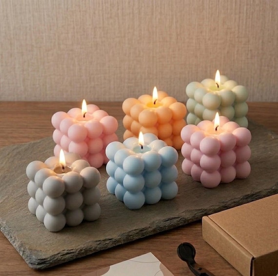 Pastel Bubble Cube Candle Set | Soy Wax Minimalist Home Decor