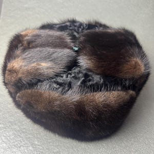 Vintage Brown Fur Classic Lined Round Russian Style Head  Women Hat Luxury Fur Hat | Mink Fur Hat | Vintage Style Fur Hat  main image 3