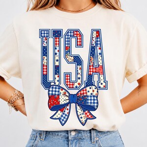 USA Patchwork Bow PNG Graphic, Patriotic Coquette Design (Téléchargement numérique)