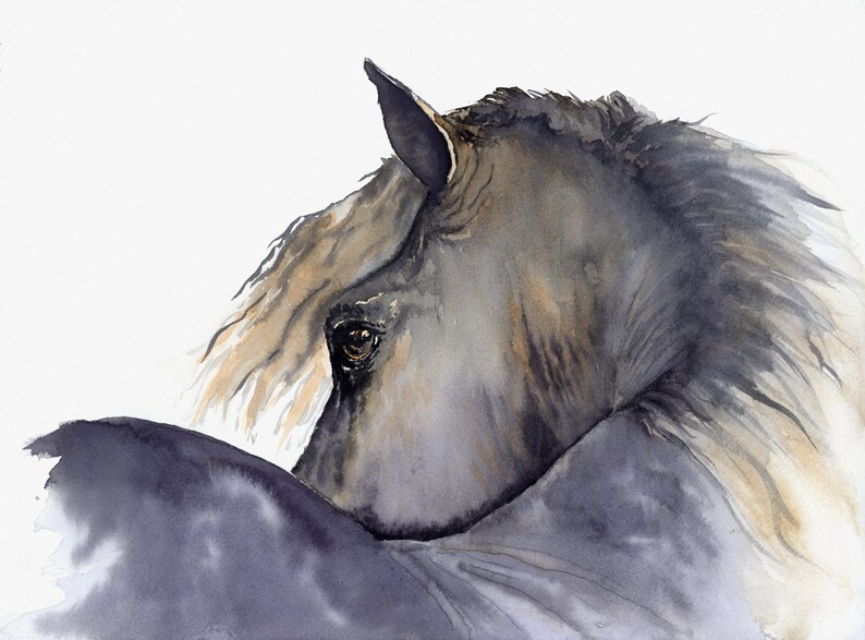 horse painting Looks Twice giclee print of original watercolor painting image 1