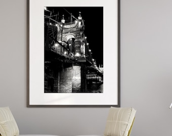 Roebling-hangbrug Cincinnati zwart-wit print