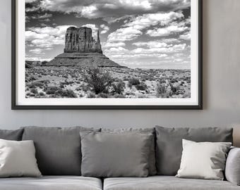 Butte of Monument Valley Landscape  Black & White Print