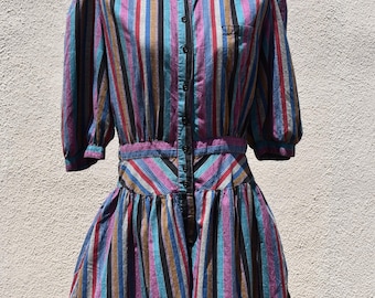 Vintage 80s Indian Cotton Striped Romper