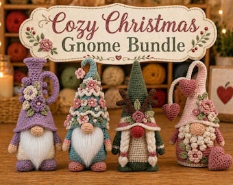 Patron de nain au crochet PDF, lot de nains Amigurumi de Noël douillet, 4 modèles, décoration des fêtes