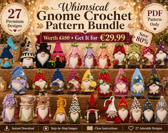 Gnome Crochet Pattern Bundle PDF, 27 Premium Amigurumi Gnome Designs, Step by Step Photos