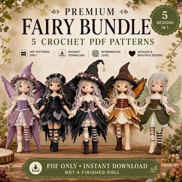 Fairy Crochet Pattern Bundle PDF, Crochet Fairy Doll Pattern, Amigurumi Doll Digital Download