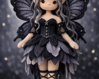 Schema per uncinetto di una fata in PDF, tutorial per bambola amigurumi gotica, schema per bambola fata fantasy
