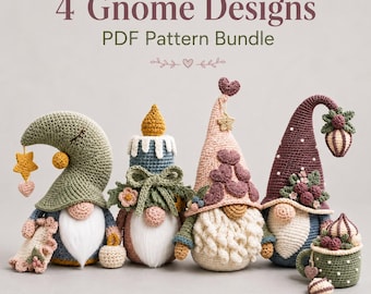 Lot de patrons de nain au crochet en PDF, 4 modèles de nains amigurumi confortables, bougies de lune pour la Saint-Valentin