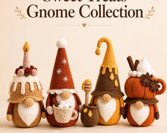 Lot de motifs au crochet, Gnomes sucrés, PDF, Citrouille, épice, Cacao, Muffin, Motif Amigurumi