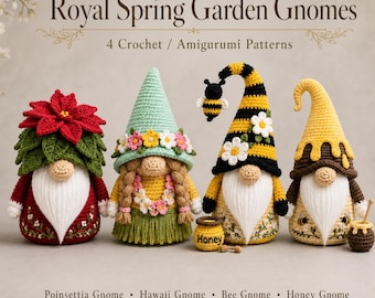 Crochet Gnome Pattern Bundle, 4 Spring Garden Amigurumi PDF Patterns