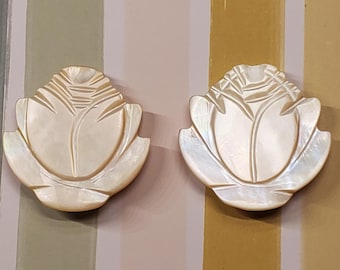 Vintage Hand-Carved Mother of Pearl Floral Dress Clips – Art Deco Lotus Shoe Clips Pair