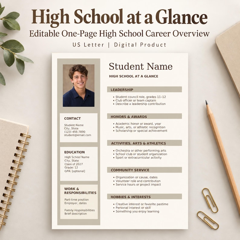 High School Student Resume Template, Editable Canva Resume, Teen Resume ...