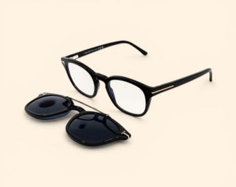 Occhiali da vista Tom Ford neri con clip, montatura quadrata, lenti magnetiche (TF 5532-B 01V)