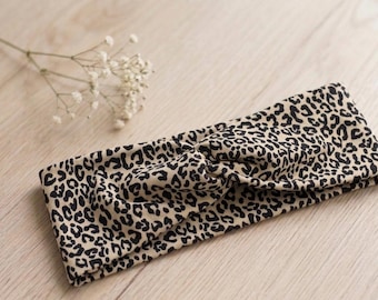 Stirnband Leoparden Muster Damen, Twist Stirnband Leo, Haarband Sommer Baumwolle, Handmade Boho Kopfband