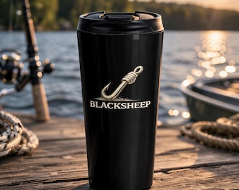 Vaso de pesca de 443 ml - Colección BlackSheep, taza de viaje para actividades al aire libre, taza de café con temática de la vida en el lago.