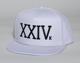 24K XXIVK Rope Hat – Embroidered Flat Brim Cap in White Snap Closure
