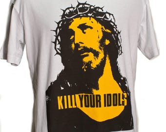 Kill Your Idols Punk Rock Jesus Graphic T‑Shirt – Silk Screened, Sizes S–3XL