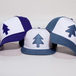 Embroidered Pine Tree Hats: Flat Bill or Curved Bill Cotton Caps