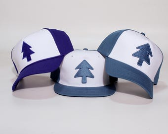 Embroidered Pine Tree Hats: Flat Bill or Curved Bill Cotton Caps