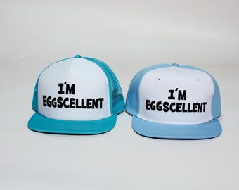 I'm Eggscellent Hat Flat Brim Embroidered or Silk-Screened Caps Cosplay Adult Size Blue