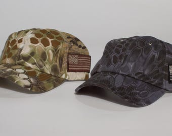 Camouflage Military Dad Hat with Side Embroidered US Flag Patch – Navy or Brown