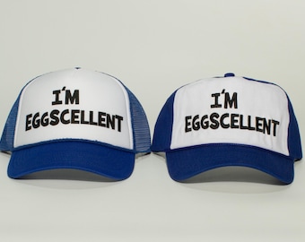 I'm Eggscellent Hat Curved Brim Embroidered or Silk-Screened Caps Cosplay Adult Size Royal Blue