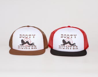 Booty Hunter Trucker Hat – Flat Visor Screen‑Printed Cap, Adult Multi‑Color Snapback