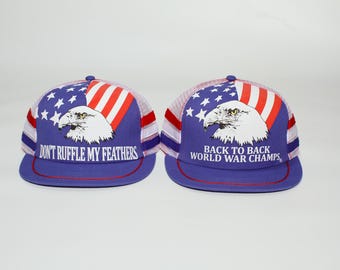 Back-to-Back World War Champs 3 Striped Hat – Retro 80s Style Screen Printed Cap