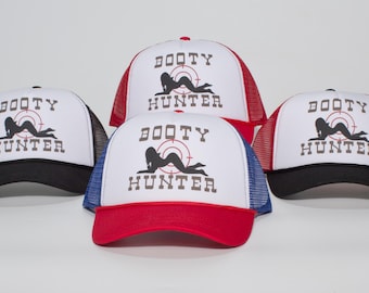 Booty Hunter Trucker Hat – Curved Visor Screen‑Printed Cap, Adult Multi‑Color Snapback