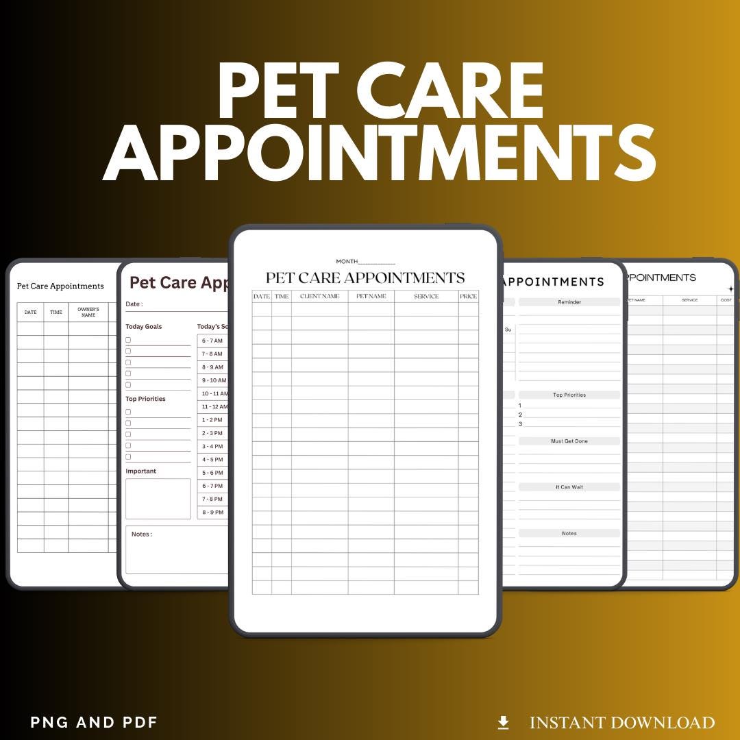 Pet Care Appointments Tracker Printable | Veterinary Visit Log & Pet ...