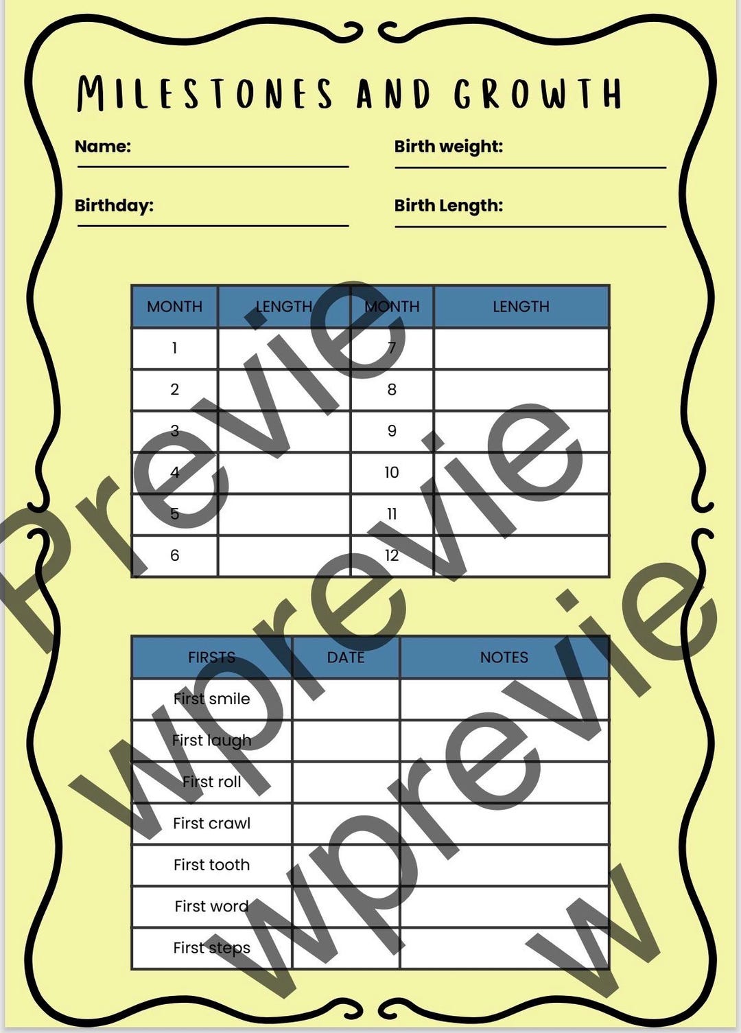 Baby Milestone Growth Tracker Printable, First Year Log (A4 Digital ...