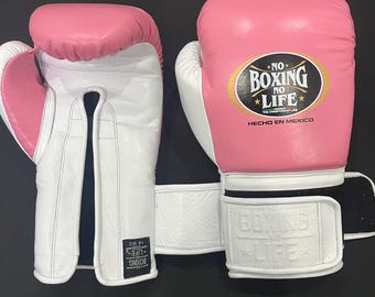 Pink White Leather Boxing Gloves – "No Life" Training Sparring Bag Gloves