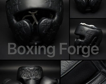 Gothic Cross Custom PU Leather Boxing Set, Chrome Hearts Style Luxury Sparring Training Gear