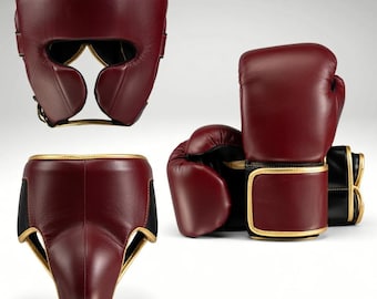Burgundy Boxing Gear Set, Gloves, Headgear, Groin Guard, Training Protection