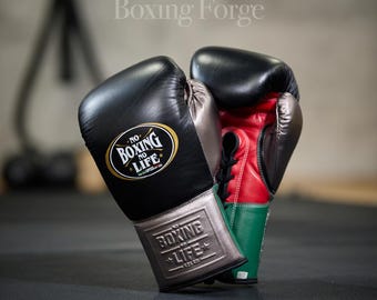 No Boxing No Life Training Gloves, Premium Metallic Leather Sparring and Fight Gloves
