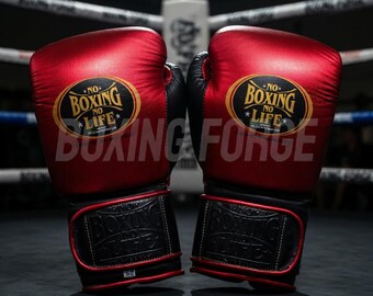 Premium Red & Black Boxing Gloves | No Boxing No Life Style | Pro Training Gloves | Custom Name Available | Handmade Quality Gear