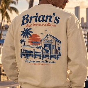 Brian’s Boat Works Marina Crewneck | Vice City Inspired Retro Gaming Sweatshirt | Vintage Coastal Gamer Gift