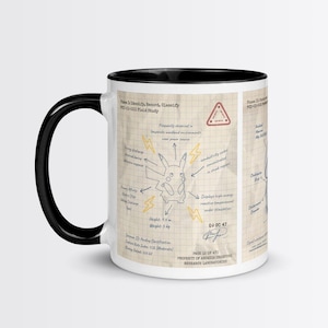 Taza vintage con notas de laboratorio de Pokémon – Taza con diagrama de estudio de campo de anime retro, regalo para gamers nerds, taza de café con estética de profesor de Kanto