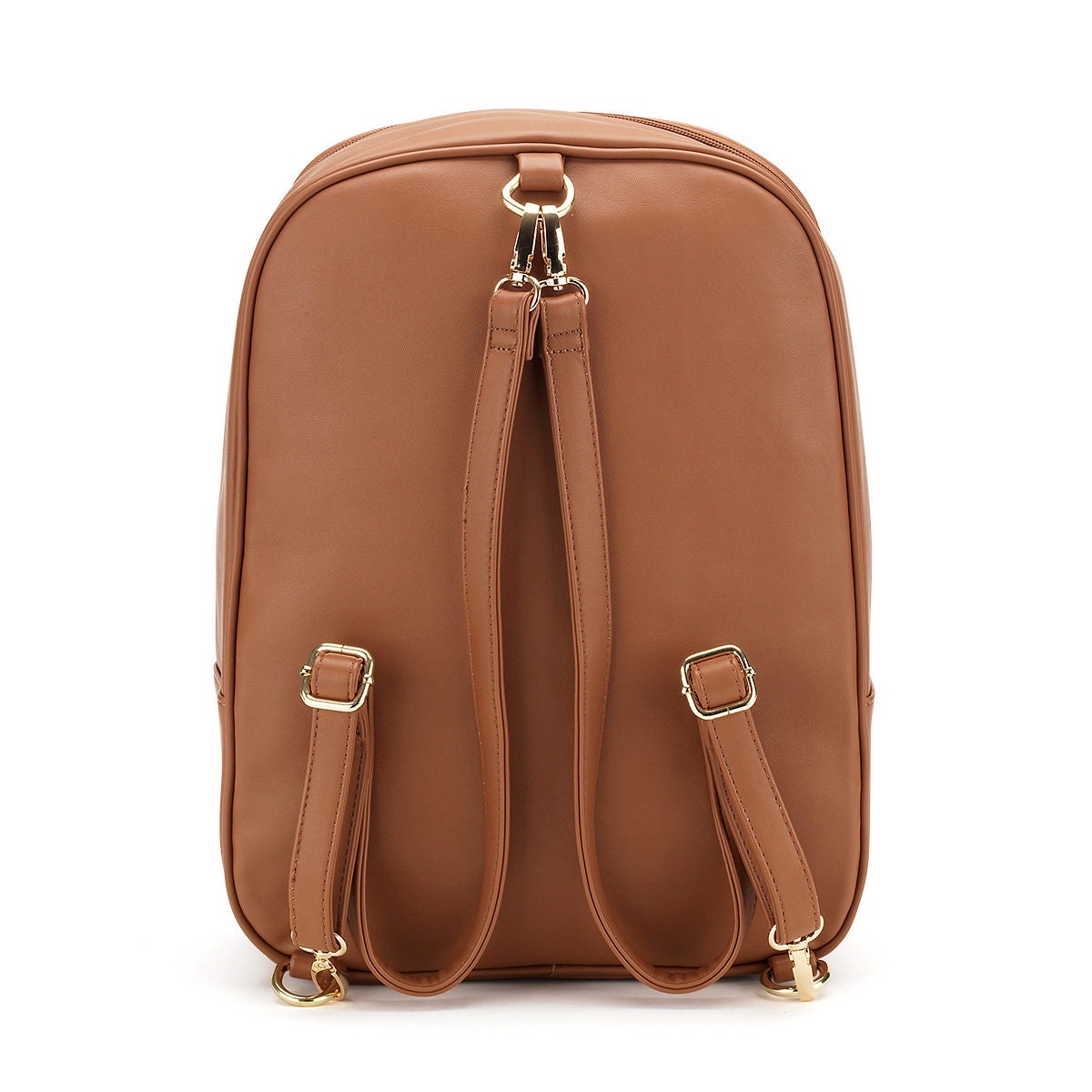 Camel Backpack With Monogram, Vegan Leather Brown Backpack , Boutique Backpack for Women