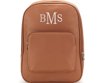 Camel Backpack with Monogram, Vegan Leather Brown Backpack , Boutique Backpack for Women, Backpack for Traveling, Purse Backpack