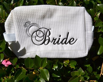 Monogrammed Cosmetic Bag for Bride-Personalized Cosmetic Bag for Bride-Bride Cosmetic bag-Make Up Bag for Bride-Wedding Day Emergency Kit