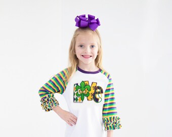 Mardi Gras Shirt for Girls, Mardi Gras Raglan for Toddlers, Mardi Gras Ruffled Raglan, Personalized Mardi Gras Shirt for Toddlers,