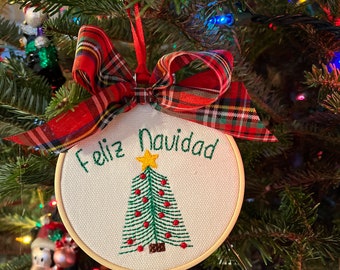 Feliz Navidad Christmas ornament , Spanish Christmas ornament , Merry Christmas Ornament Handmade