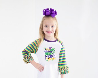 Mardi Gras Shirt for Girls, Mardi Gras Raglan for Toddlers, Mardi Gras Ruffled Raglan, Personalized Mardi Gras Shirt for Toddlers,